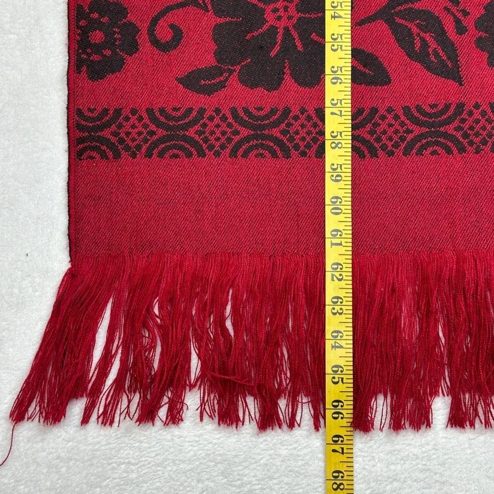 Red‎ Black Floral Rose Fringe Scarf Shawl Wrap Womens